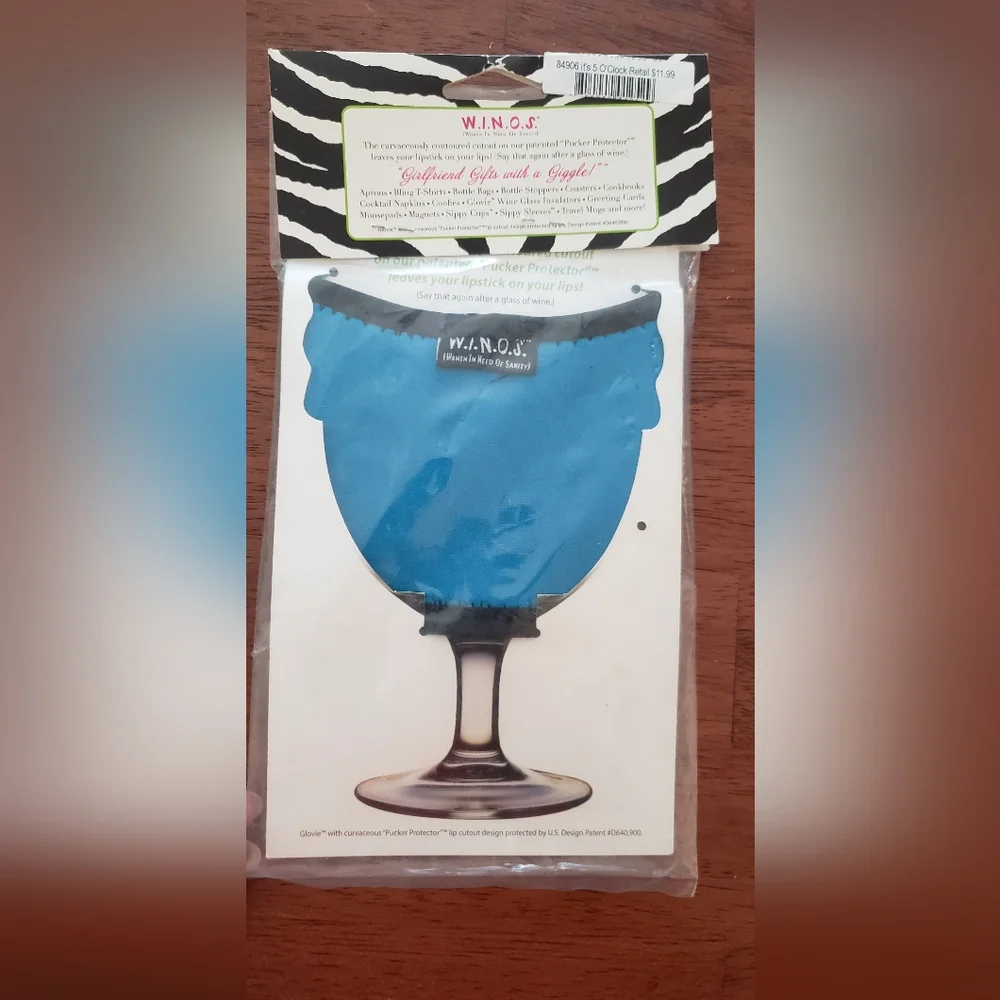 Blue Wine Glass Sleeve - It's 5 O'Clock Somewhere-NWT